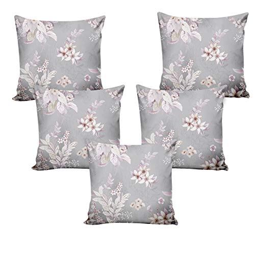 Ultimate Trends Digital Printed Polyester Floral Cushion Cover 16x16 Set of 5 (Grey) - Image 1
