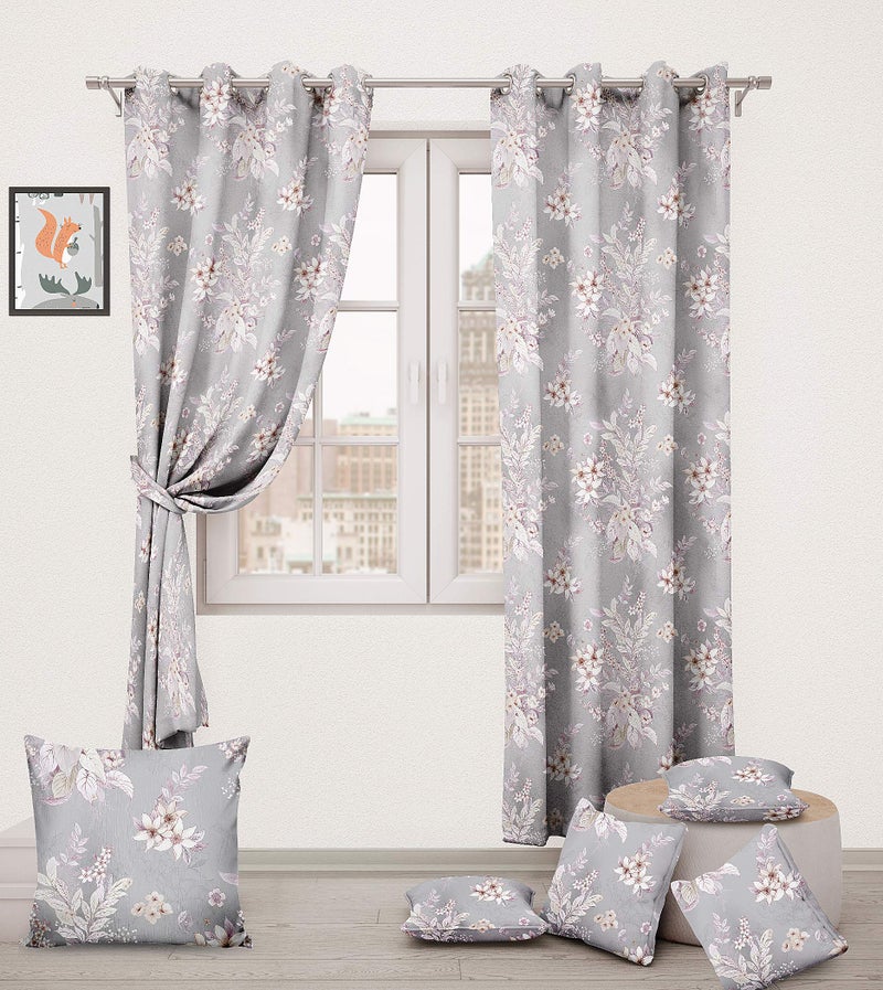 Ultimate Trends Digital Printed Polyester Floral Cushion Cover 16x16 Set of 5 (Grey) - Image 4