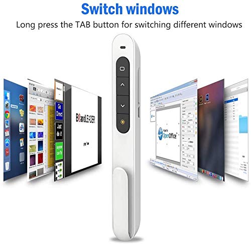 DinoFire Red Light Wireless Presenter, Powered by AAA (Not Included) Hyperlink Volume Control Presentation Clicker, RF 2.4GHz PowerPoint Clicker Presentation Remote Control Slide Clicker Advancer