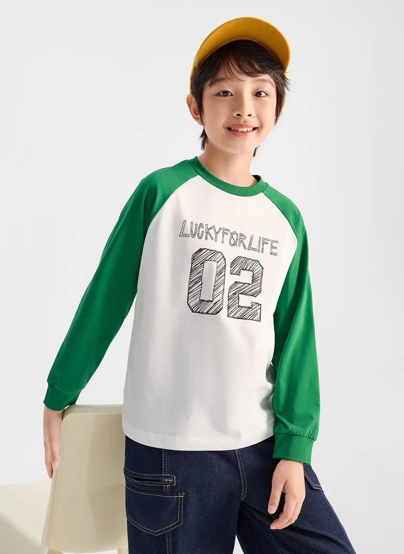 Balabala Green/White Kids Unisex Round v-neck long-sleeved T-shirt  | Best Price UAE