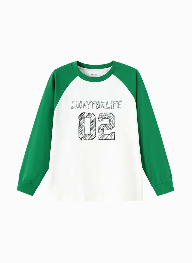 Balabala Green/White Kids Unisex Round v-neck long-sleeved T-shirt  | Best Price UAE