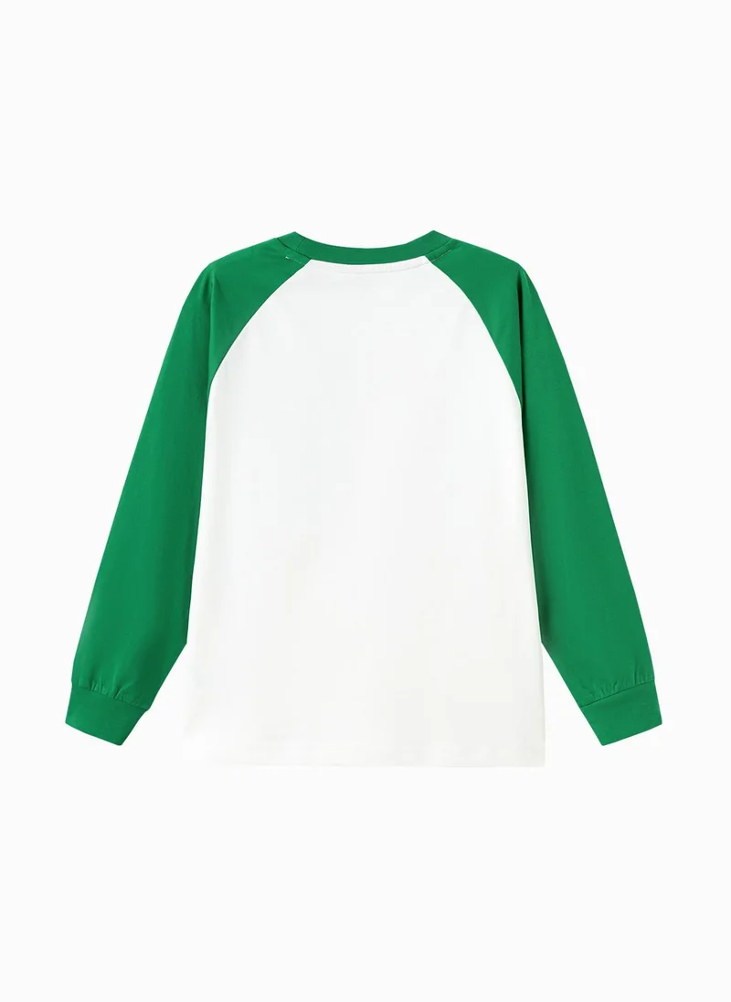 Balabala Green/White Kids Unisex Round v-neck long-sleeved T-shirt  | Best Price UAE