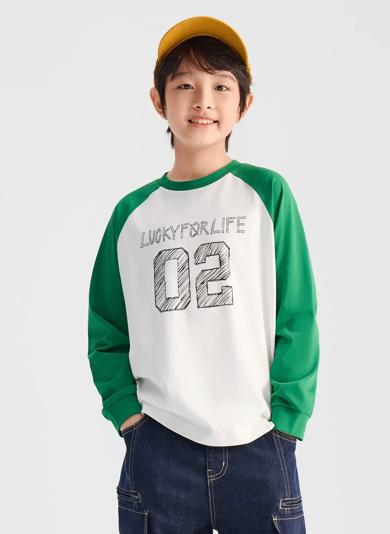 Kids Unisex Round v-neck long-sleeved T-shirt