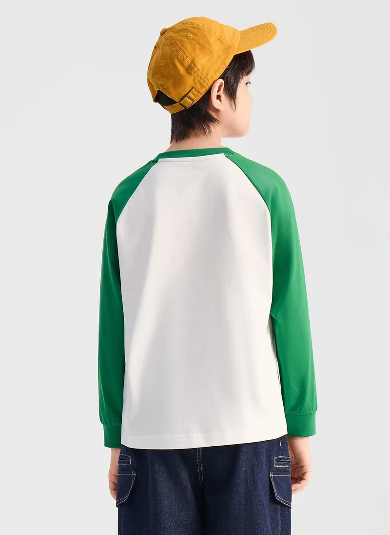 Balabala Green/White Kids Unisex Round v-neck long-sleeved T-shirt  | Best Price UAE
