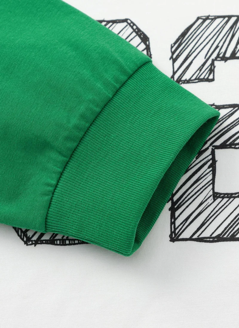 Balabala Green/White Kids Unisex Round v-neck long-sleeved T-shirt  | Best Price UAE
