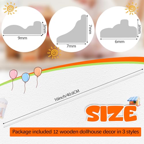 Relaxgiant 24 Pcs Miniature Dollhouse Trim Dollhouse Accessories 3 Styles on 1 12 Scale 16 Long Wooden Trims Finishing Corner Mixed - Image 5