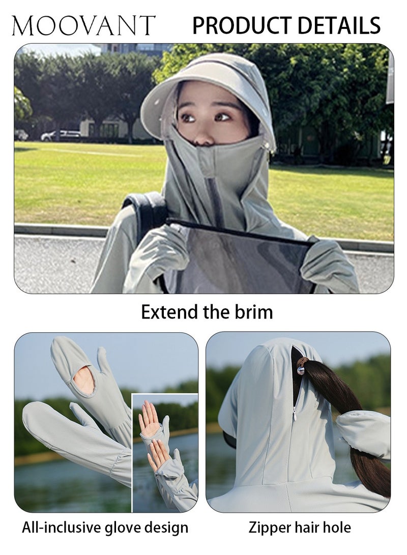 Moovant UPF 50+ Ice Silk Breathable Sun Protection Jacket for Women, Long UV Resistant Coat with Detachable Vinyl Hat, Lightweight Summer Smock for Outdoor Activities & Commuting, Grey - Image 5