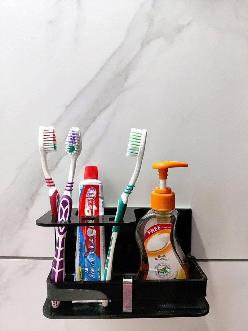 Bonsenkitchen Wall Mounted self Adhesive Acrylic Tooth Toothbrush Holder for Bathroom,Toothbrush Tumbler,Toothpaste for Bathroom Stand 8 in x 20 ft Storage (Black) - Image 2