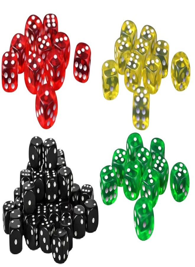 Regy Six Sided 16mm Transparent Red, Yellow, Green & Black Combination Dice for Indoor Games, Math Teaching (4 Multicolour Combo Dice Set) Pack of 40pcs - Image 1