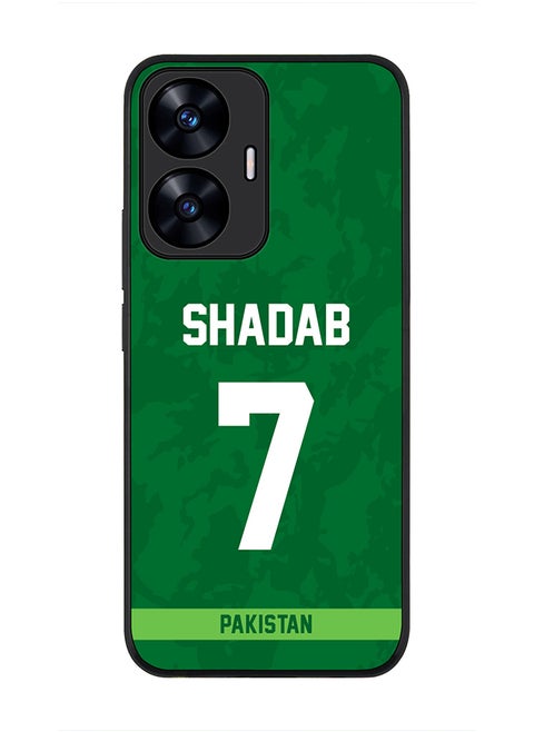 Cover for Realme C55 4G Case , Rugged Black Slim fit Soft Flexible Thin Protective Phone Cases - Player Name - Shadab Khan, Jersey Number- 7