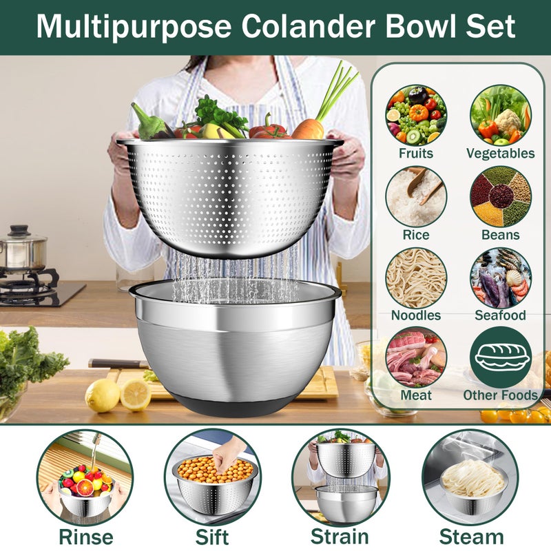 Nicdiet Mixing Bowls with Airtight Lids, Stainless Steel Mixing Bowl Set with 3 Metal Nesting Bowls, Colander & Grater, Non-Slip Bottoms, Size 1.5, 2.5, 5 QT, Great for Mixing & Serving, Black - Image 4