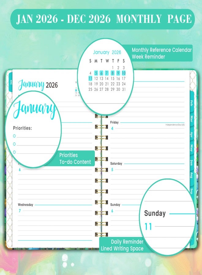 MaaIbok 2026 Planner - Planner 2026 Weekly and Monthly, Jan 2026 - Dec 2026, 6.3’’ × 8.4’’, 12 Monthly Tabs, Hardcover, Elastic Closure, Inner Pocket - Image 4