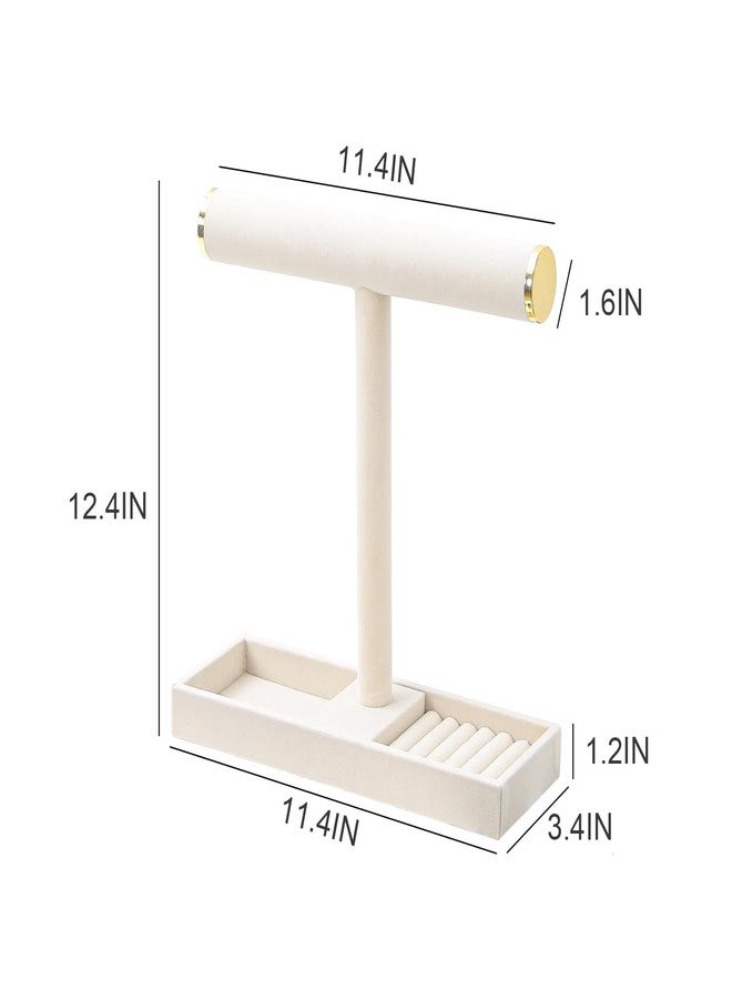Coward Jewelry Organizer Stand, Velvet Necklace Bracelet Watch Ring Display Holder with Tray, Multi-use Jewelry Display Stand for Women Girls Dresser Nightstand (Beige) - Image 5