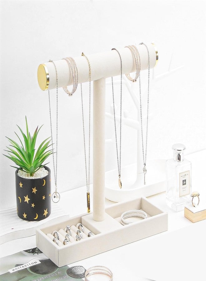 Coward Jewelry Organizer Stand, Velvet Necklace Bracelet Watch Ring Display Holder with Tray, Multi-use Jewelry Display Stand for Women Girls Dresser Nightstand (Beige) - Image 3
