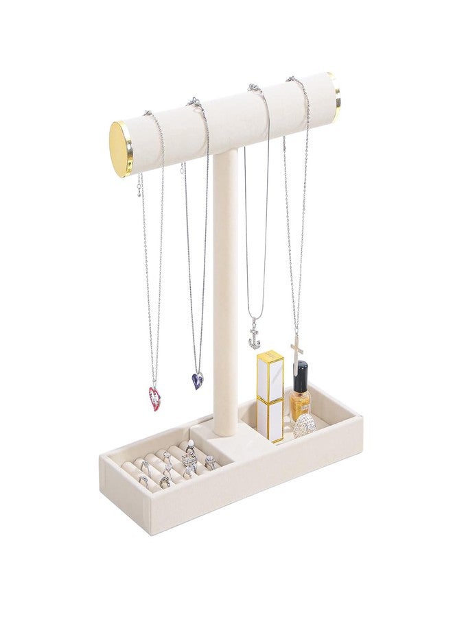 Coward Jewelry Organizer Stand, Velvet Necklace Bracelet Watch Ring Display Holder with Tray, Multi-use Jewelry Display Stand for Women Girls Dresser Nightstand (Beige) - Image 1