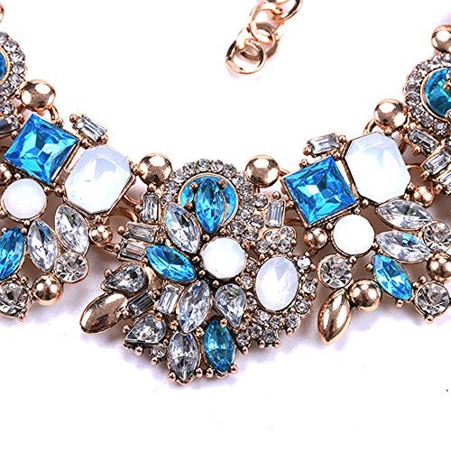 Zthread Bib Statement Necklace Colorful Glass Crystal Collar Choker Necklace for Women Fashion Accessories (Blue) - Image 5