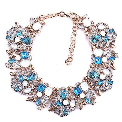Zthread Bib Statement Necklace Colorful Glass Crystal Collar Choker Necklace for Women Fashion Accessories (Blue) - Image 1