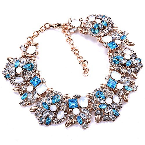 Zthread Bib Statement Necklace Colorful Glass Crystal Collar Choker Necklace for Women Fashion Accessories (Blue) - Image 4