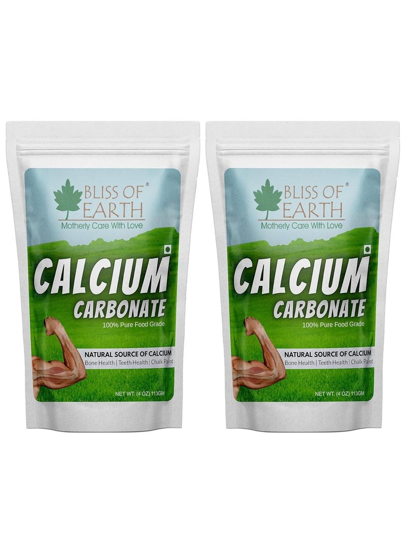BLISS OF EARTH Calcium Carbonate Powder Food Grade For Strong Bones & Teeth Natural Antacid 113GM Pack of 2 - Image 1
