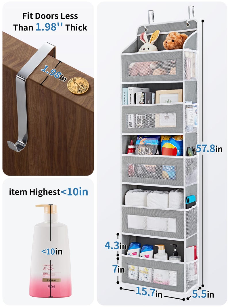 JARLINK Over The Door Organizer Storage, 5 Shelf Hanging Door Organizer with 5 Large Capacity Pockets, Anti Tilt 44 lb Load Behind Door Storage for Bedroom, Bathroom, Pantry, Nursery, (Grey) - Image 3