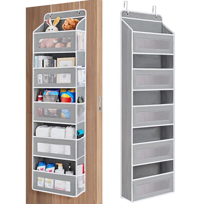 JARLINK Over The Door Organizer Storage, 5 Shelf Hanging Door Organizer with 5 Large Capacity Pockets, Anti Tilt 44 lb Load Behind Door Storage for Bedroom, Bathroom, Pantry, Nursery, (Grey) - Image 1