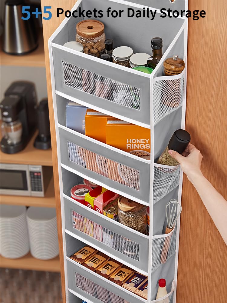 JARLINK Over The Door Organizer Storage, 5 Shelf Hanging Door Organizer with 5 Large Capacity Pockets, Anti Tilt 44 lb Load Behind Door Storage for Bedroom, Bathroom, Pantry, Nursery, (Grey) - Image 5