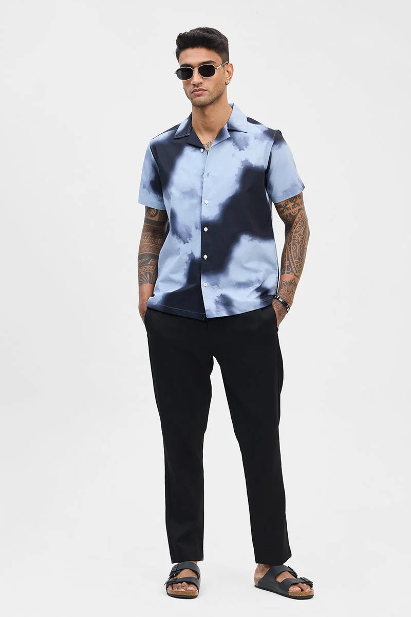 SNITCH Light Blue Abstract Half Sleeve Boxy Casual Shirt
