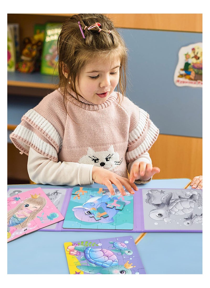 Magnetic Puzzles for Kids, 3 in 1 Jigsaw Puzzles for Toddlers Portable Travel Magnetic Puzzles for Kids 3-5 Years Old Ocean Mermaid Puzzles - Image 5