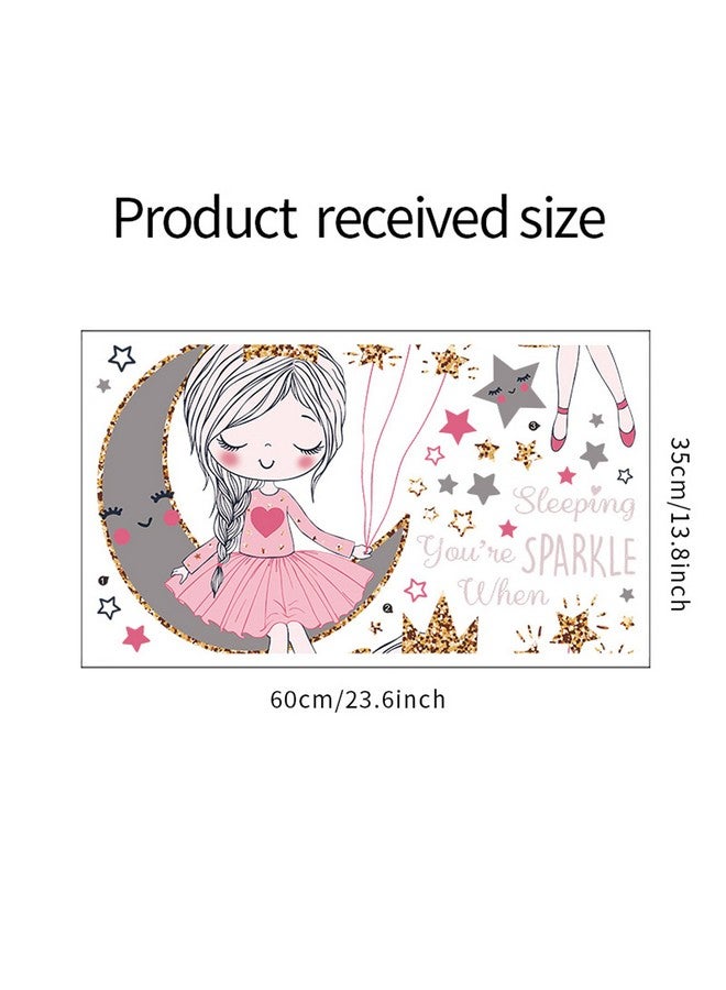 ROFARSO Colorful Cute Lovely Wall Stickers For Kids Peel And Stick Removable Wall Decals Diy Decorations Decor For Nursery Baby Girls Bedroom Playroom Living Room (Girl Sitting On The Moon) - Image 5