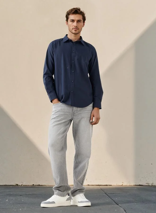 سبلاش فيڤ قميص رجالي بأزرار وياقة قميص بأكمام طويلة منقوش