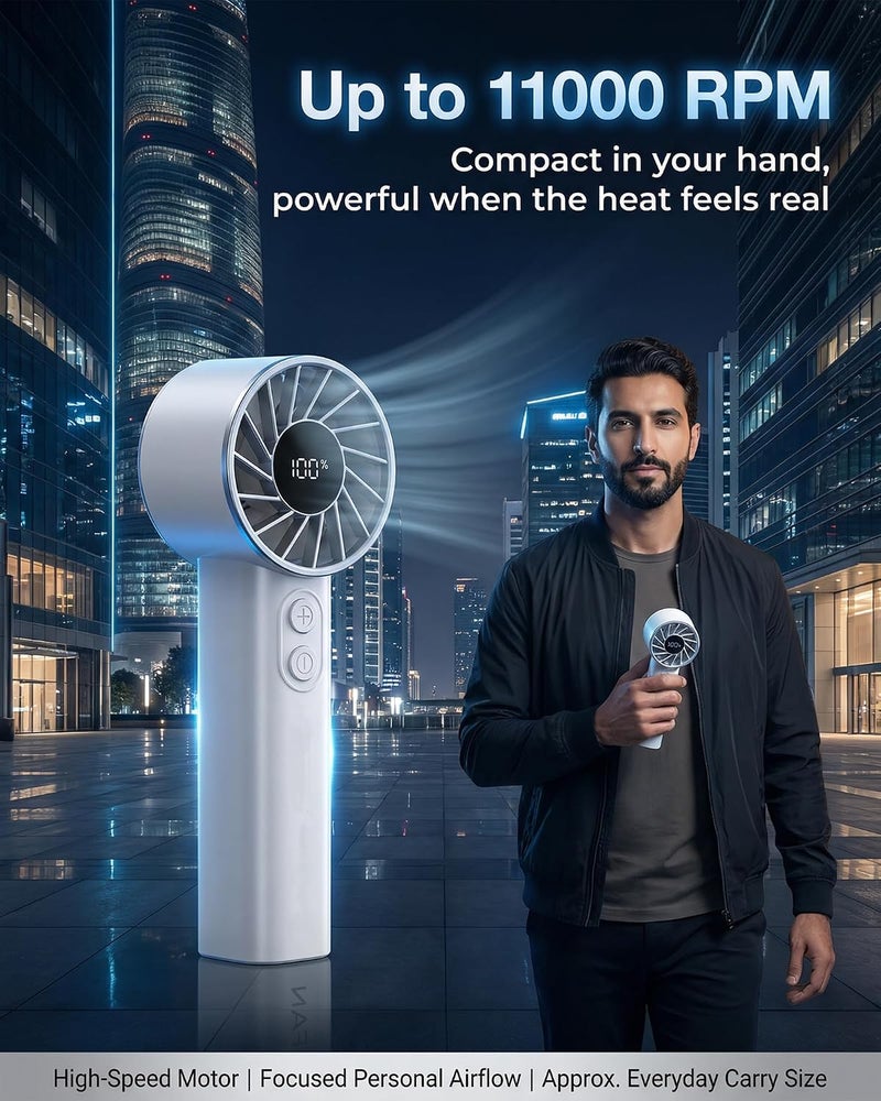 ALLESM 2026 NEW Portable Fan, Handheld Fan, Mini Fan, Rechargeable USB Personal Fan with 100 Speeds, 3600mAh, Digital Display, Type-C, 11000 RPM for Travel Office Outdoor Home - Image 5