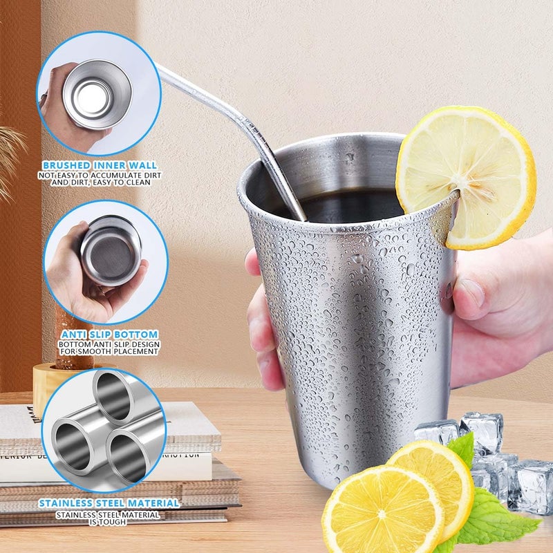 KISEER 5 Pack 16 Ounce Stainless Steel Pint Cups Shatterproof Cup Tumblers Unbreakable Metal Drinking Glasses for Bar, Home, Restaurant - Image 4