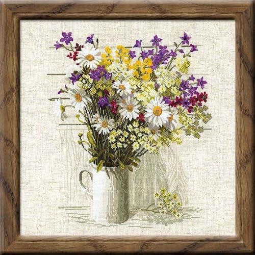 RIOLIS 924 - Wildflowers - Counted Cross Stitch Kit 17¾" x 17¾" Zweigart 15 ct. Flaxen AIDA 24 Colors - Image 1