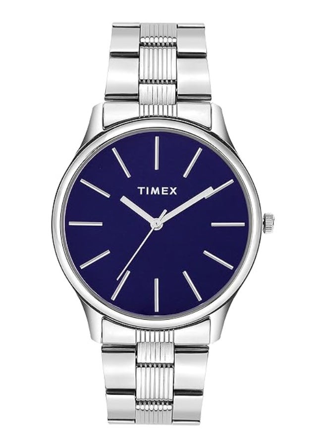 تيميكس ساعة يد TIMEX للرجال، عقارب، بمينا دائري أزرق وسوار من الفولاذ المقاوم للصدأ باللون الفضي - مقاومة للماء - طراز TWTG73SMU01 - Image 1