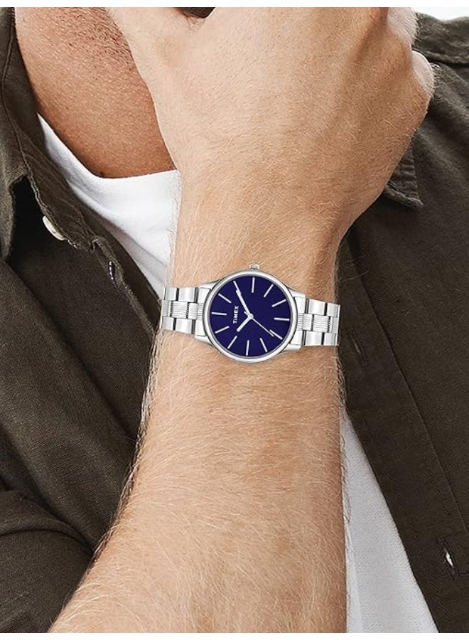 تيميكس ساعة يد TIMEX للرجال، عقارب، بمينا دائري أزرق وسوار من الفولاذ المقاوم للصدأ باللون الفضي - مقاومة للماء - طراز TWTG73SMU01 - Image 4