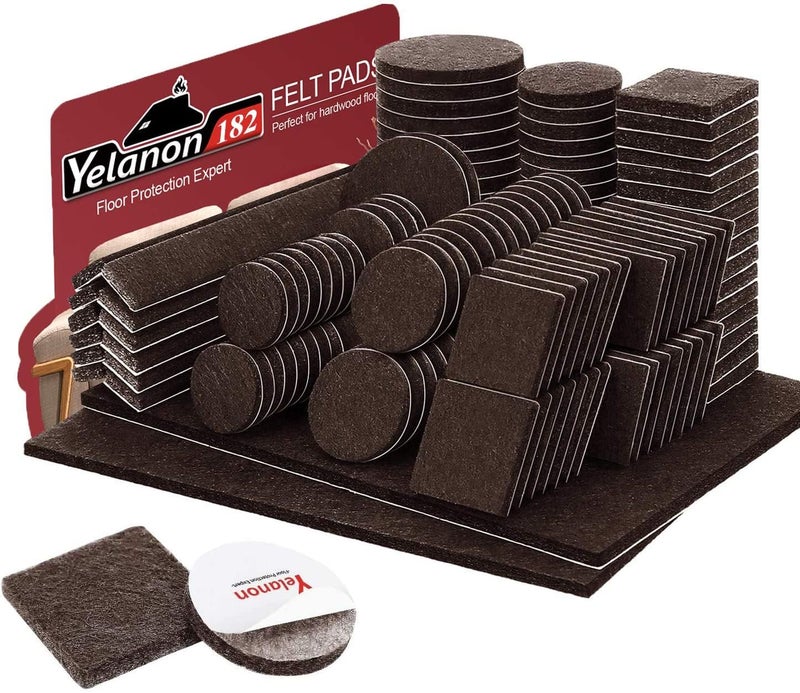 Yelanon Felt Furniture Pads 182 Pcs Premium Felt Pads for Chair Legs Furniture Floor Protectors for Hardwood Floors Brown