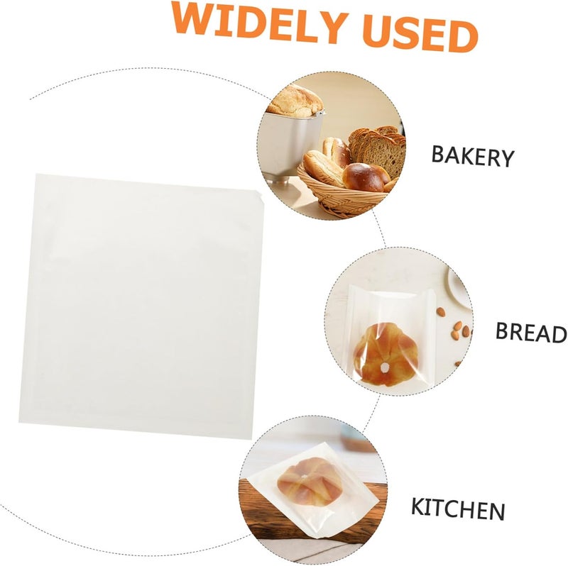 GALPADA 100pcs Oil-Resistant Sandwich Bags with Window Food-Grade Paper Baking Wrapping Pouches Portable Bakery Supply for Bread Storage and Treats - Image 5