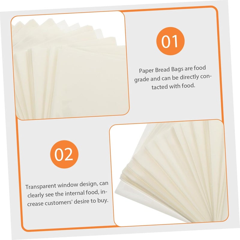 GALPADA 100pcs Oil-Resistant Sandwich Bags with Window Food-Grade Paper Baking Wrapping Pouches Portable Bakery Supply for Bread Storage and Treats - Image 3
