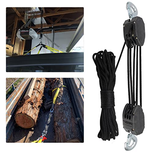 XSTRAP STANDARD Heavy-Duty 2,000LB 50 Feet Rope Hoist Pulley 1 Ton Wheel Block and Tackle System 5:1 Ratio Lifting Power with 2PK 18 Inch Soft Loops (Upgraded 50ft Black) - Image 5