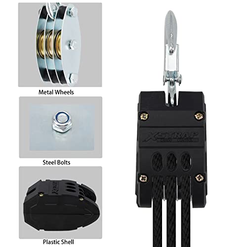 XSTRAP STANDARD Heavy-Duty 2,000LB 50 Feet Rope Hoist Pulley 1 Ton Wheel Block and Tackle System 5:1 Ratio Lifting Power with 2PK 18 Inch Soft Loops (Upgraded 50ft Black) - Image 2