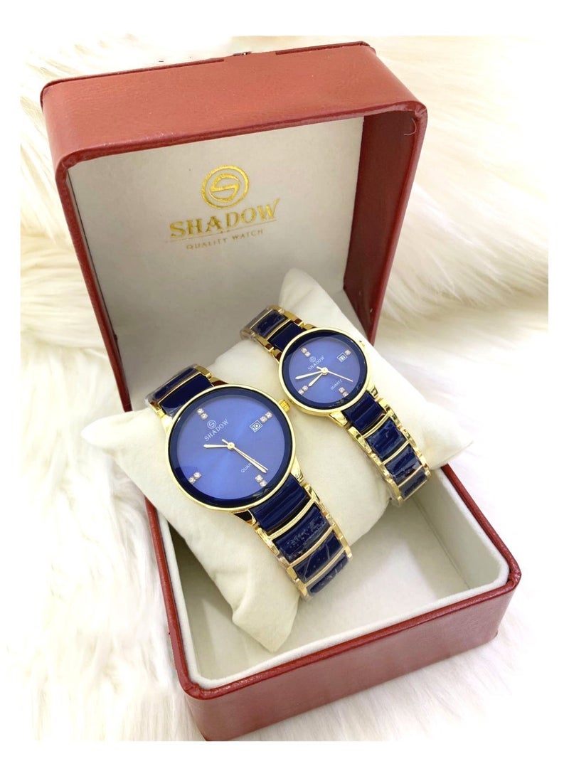 SHADOW Luxury Couple Watch Set - Premium Stainless Steel Matching His and Hers Quartz Wristwatches with Date Display & Crystal Indices - Image 4