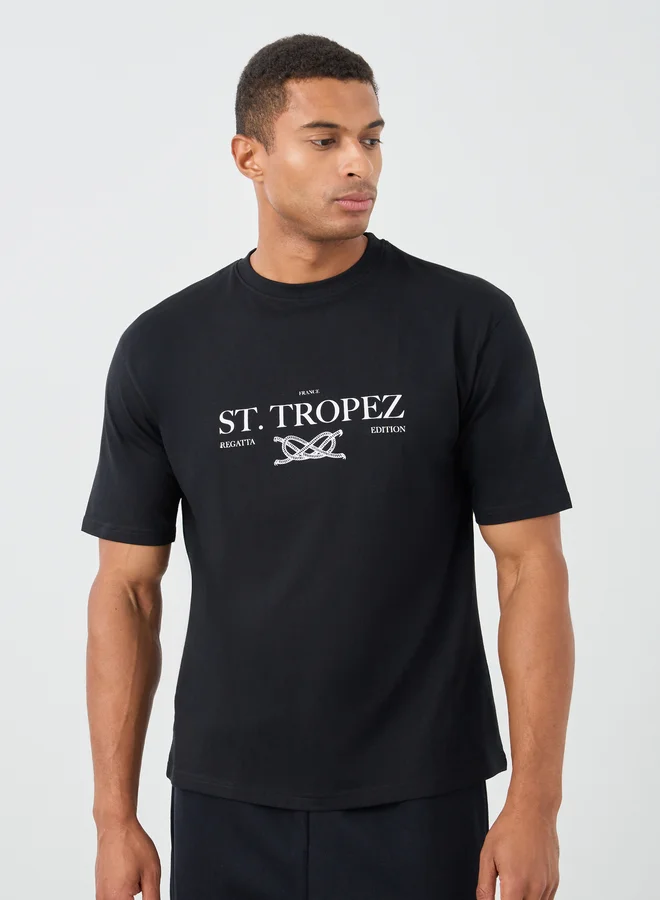 Styli Slogan Print Crew Neck Oversized T-Shirt