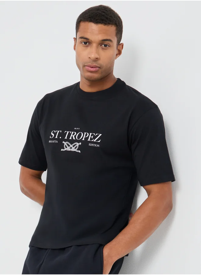 Styli Styli Slogan Print Crew Neck Oversized T-Shirt