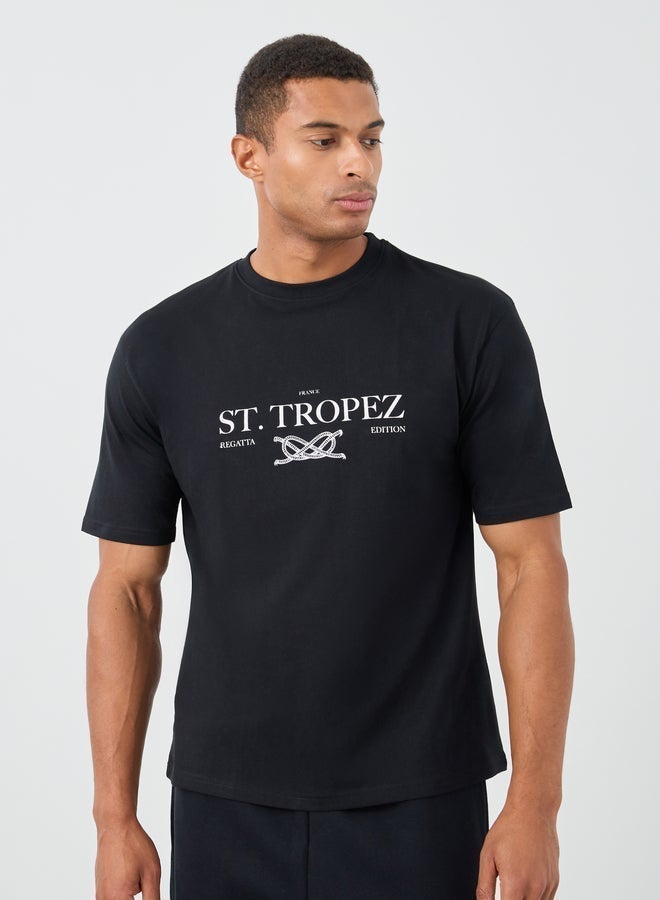 Styli Slogan Print Crew Neck Oversized T-Shirt - Image 1