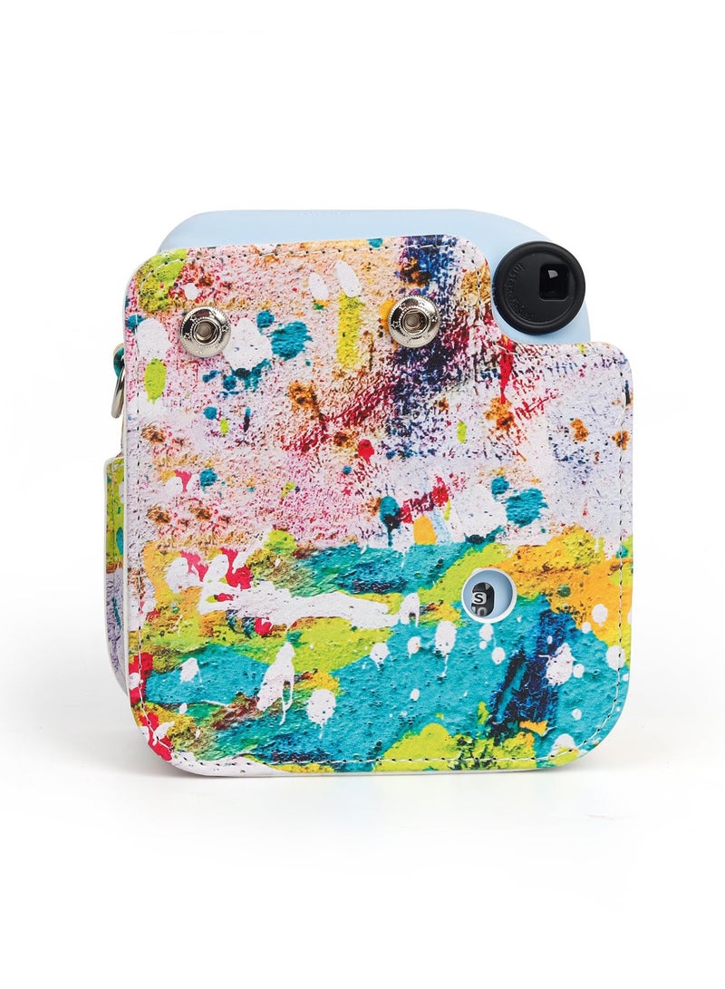 Colorful PU Leather Camera Case for Fuji Mini 12 Instant Camera - Stylish Abstract Design with Adjustable Shoulder Strap, Perfect for On-the-Go Photography - Image 4