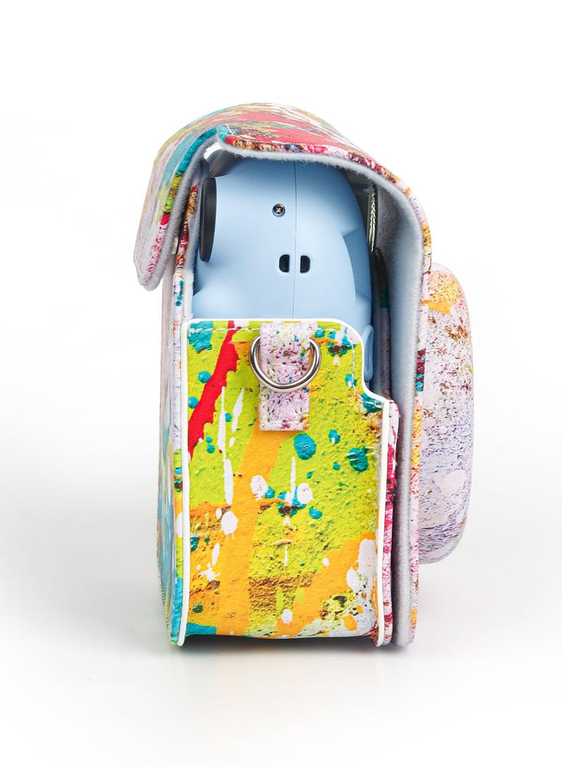 Colorful PU Leather Camera Case for Fuji Mini 12 Instant Camera - Stylish Abstract Design with Adjustable Shoulder Strap, Perfect for On-the-Go Photography - Image 5