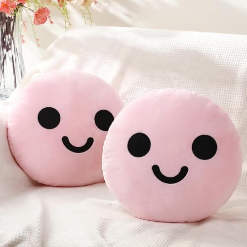 AVSHUB Soft Cute Smile Face Pillow with Fibre Filling Set of 2 | Smiley Cushion Emoji Pillow Gift for Friends, Boyfriend, Girlfriend | Cushion Use in Car, Kids & Girls Room (9 Inches) (Pink) - Image 1