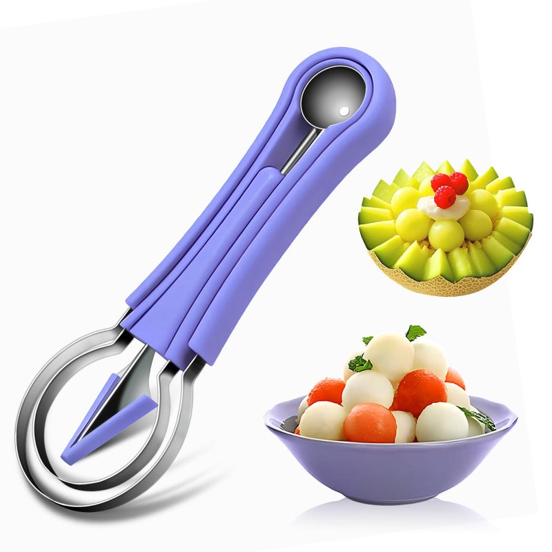 Suuker Melon Baller Scoop Set,4 In 1 fruit cutters shapes, watermelon scooper fruit scooper and baller, fruit carving tools (Dark Blue) - Image 1