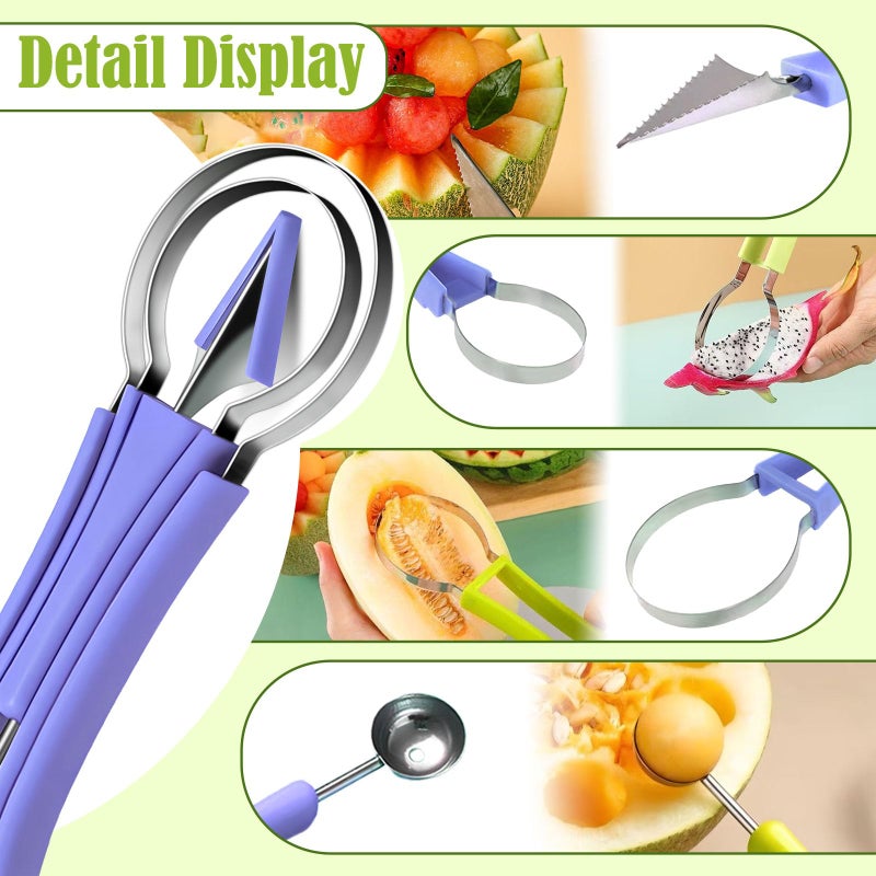 Suuker Melon Baller Scoop Set,4 In 1 fruit cutters shapes, watermelon scooper fruit scooper and baller, fruit carving tools (Dark Blue) - Image 4
