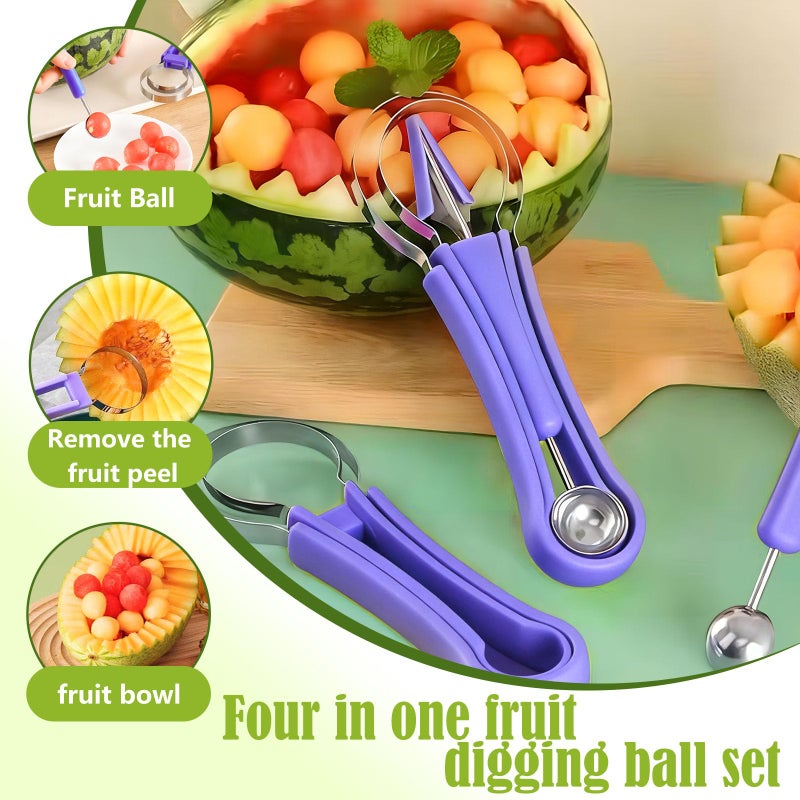 Suuker Melon Baller Scoop Set,4 In 1 fruit cutters shapes, watermelon scooper fruit scooper and baller, fruit carving tools (Dark Blue) - Image 2
